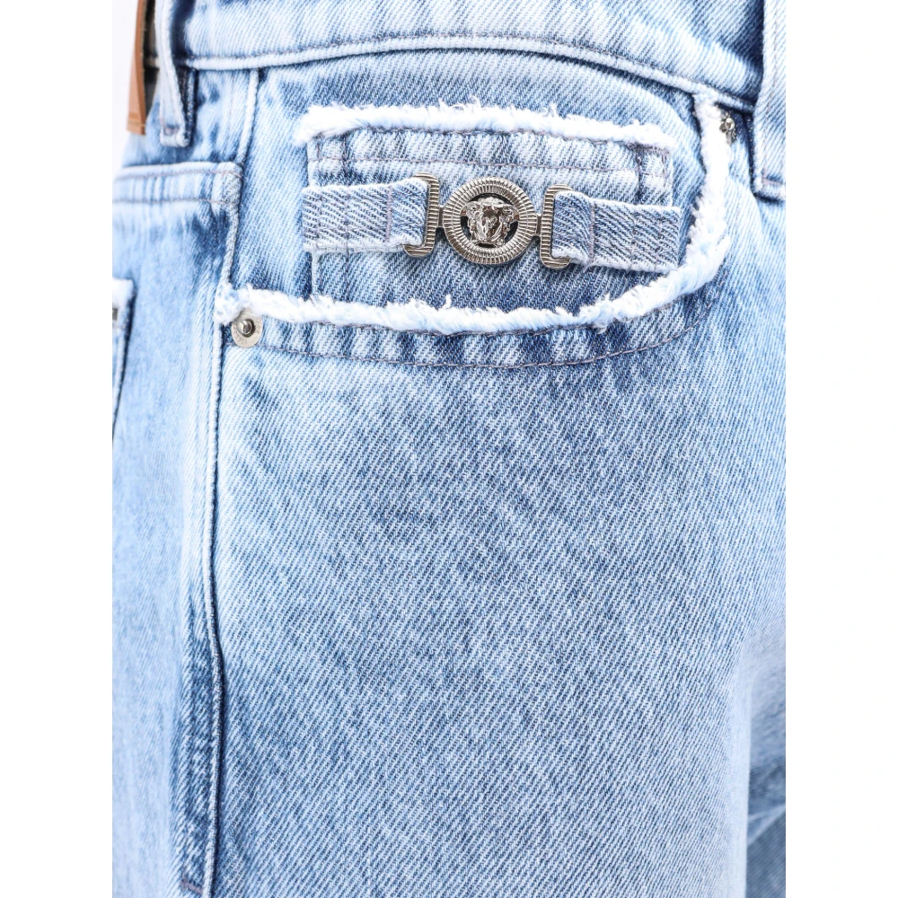 Versace Blauwe Jeans met Medusa Knoopsluiting Blue Heren