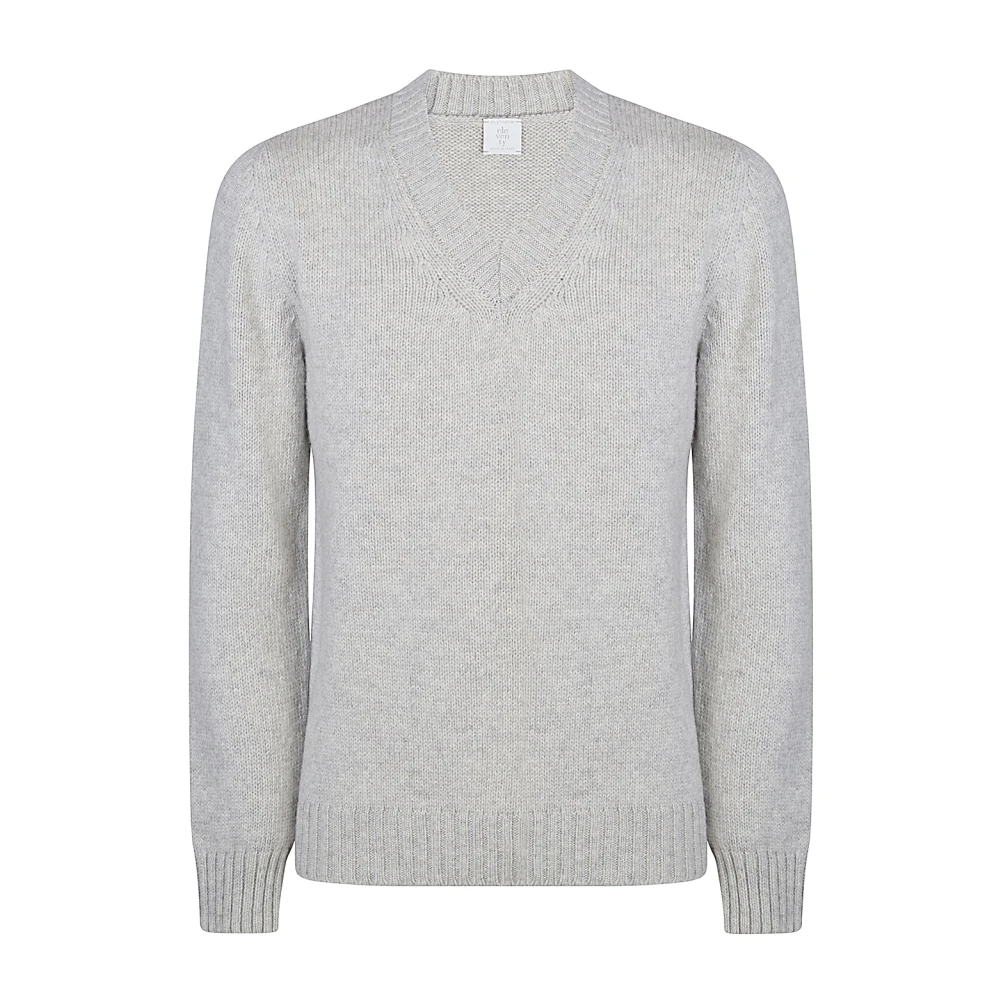 Eleventy Men's Gray V-Neck Knitwear, L, V-Neck Wool Jumper