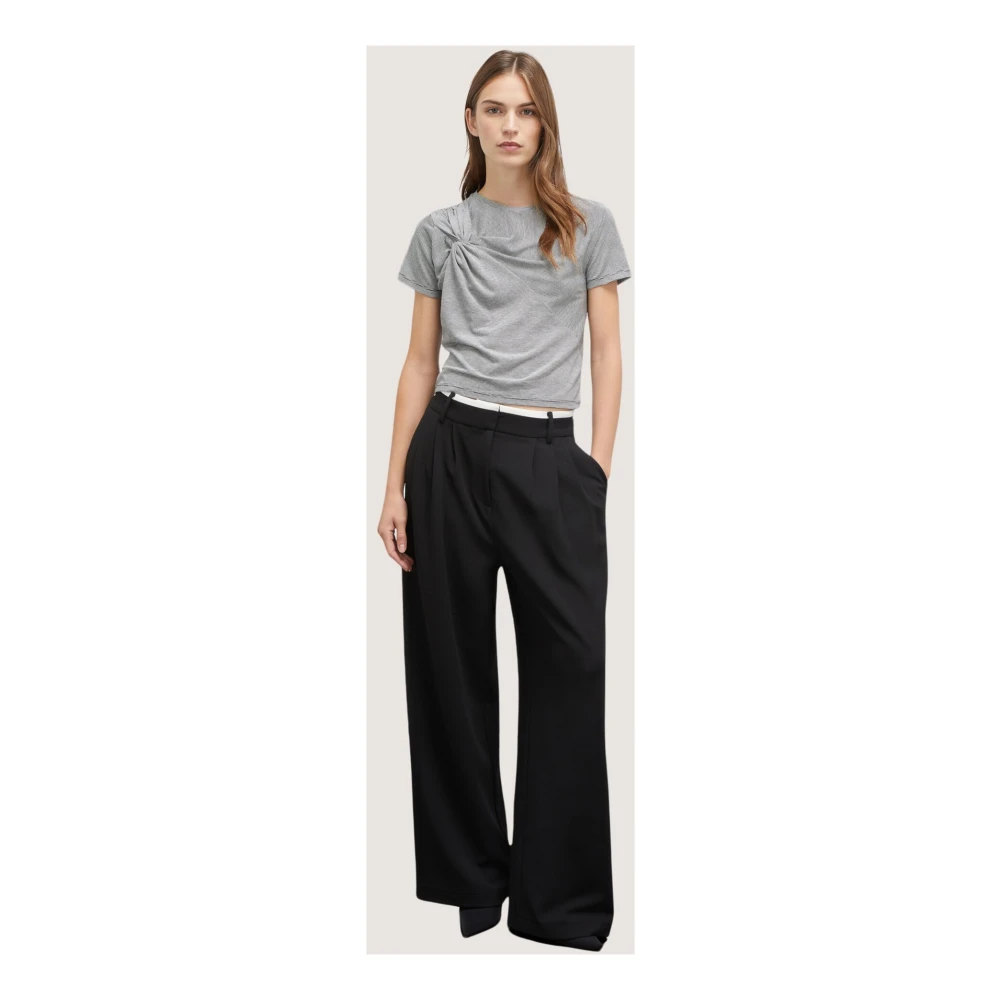Motivi Palazzo-broek met plooien en contrasterende randen Black Dames