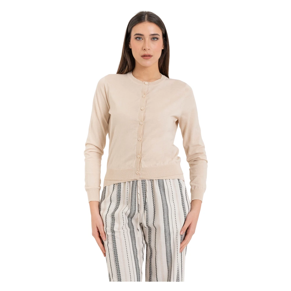 Kocca Beige Cardigans, Female, Xl, Chic Summer Long Sleeved Cardigan