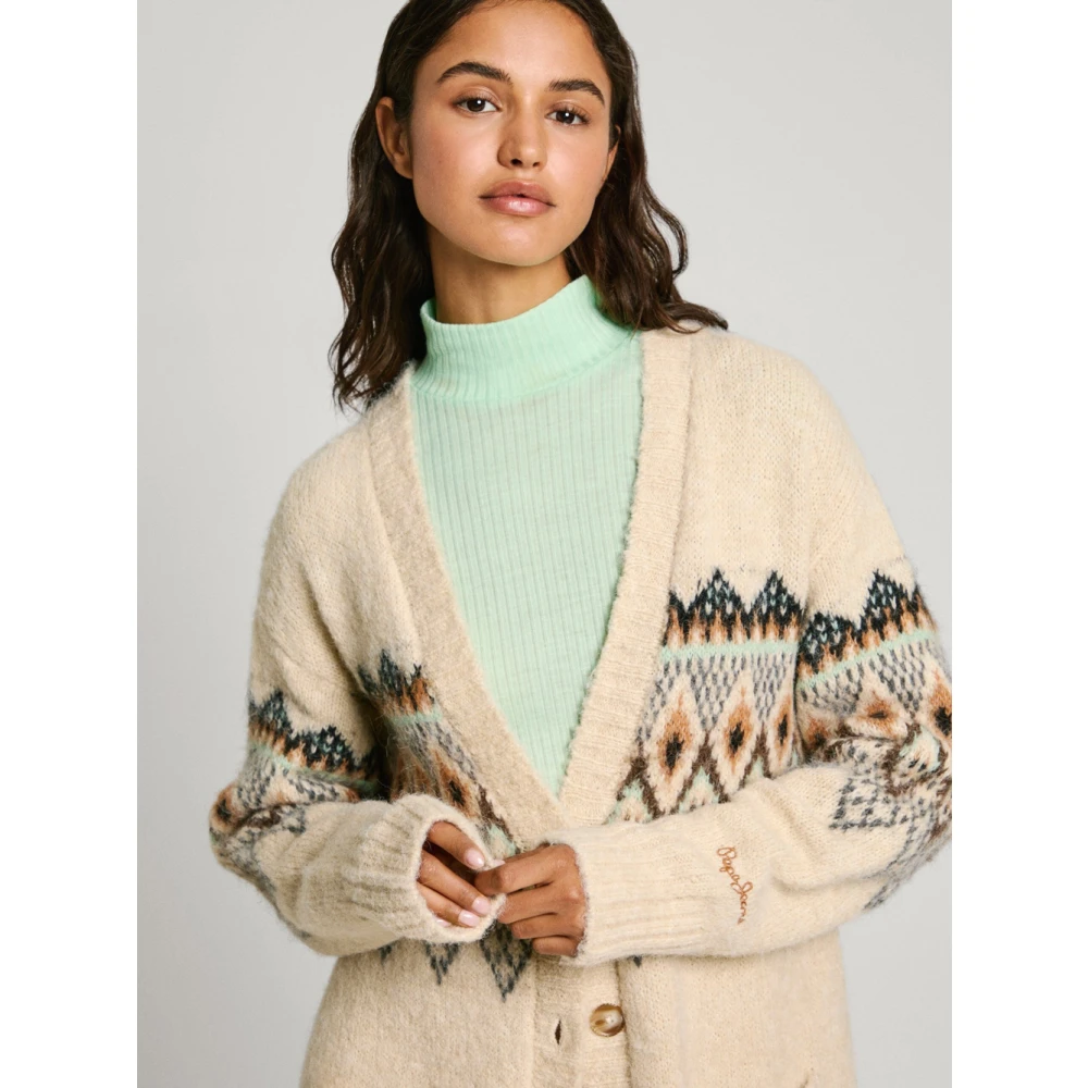 Pepe Jeans Fairisle Jacquard Gebreide Vest Wit Beige Dames
