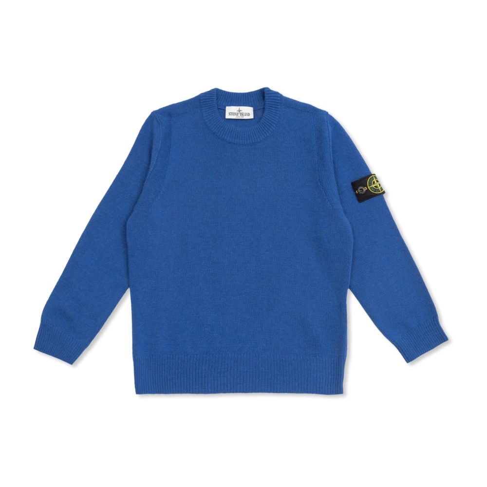Stone Island Unisex Kids Blue Knitwear,, Jumper With Logo Size 8 Y