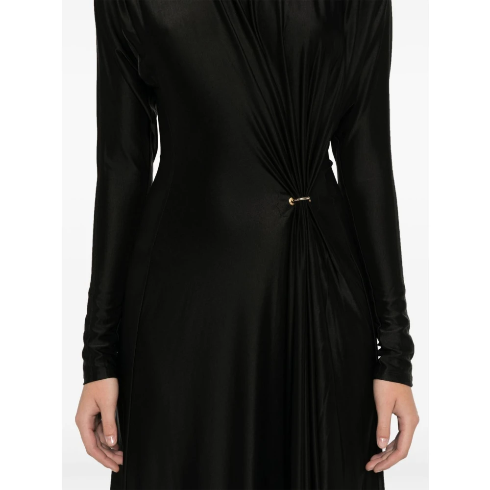 Paco Rabanne Zwarte Gerimpelde Lange Jurk Black Dames