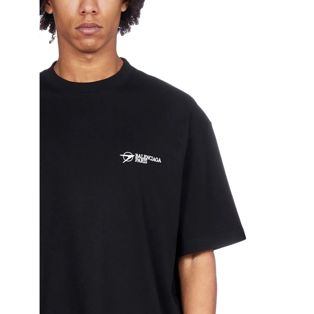 Balenciaga Zwart T-Shirt met Geborduurd Logo Black Heren