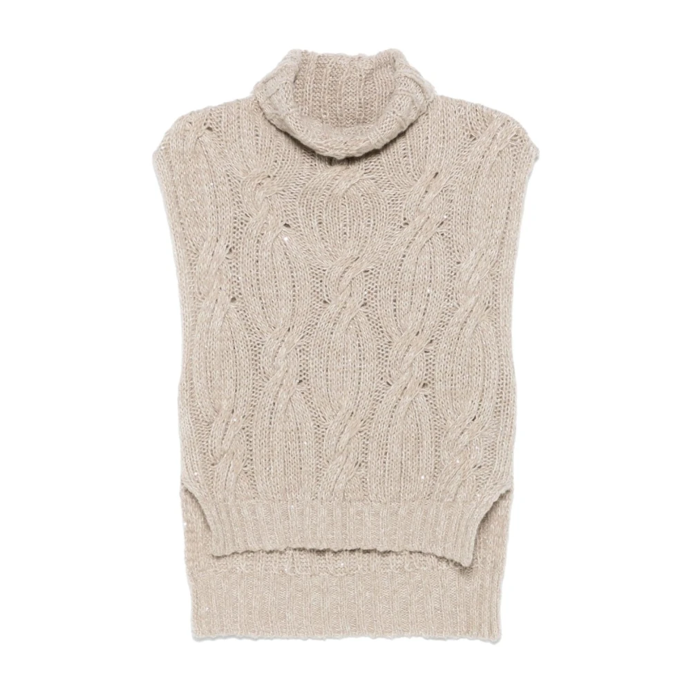 Antonelli Firenze Chunky Cable Knit Sweater met Pailletten Beige Dames