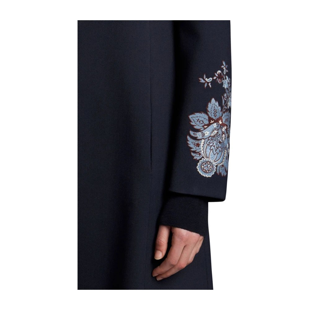 ETRO Blauwe Wollen Blend Bloemen Geborduurde Jas Blue Dames
