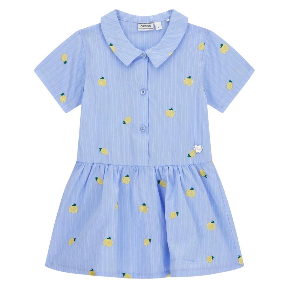 Guess Girls Blue Dresses, 6 Y, Poplin Striped Lemons Dress