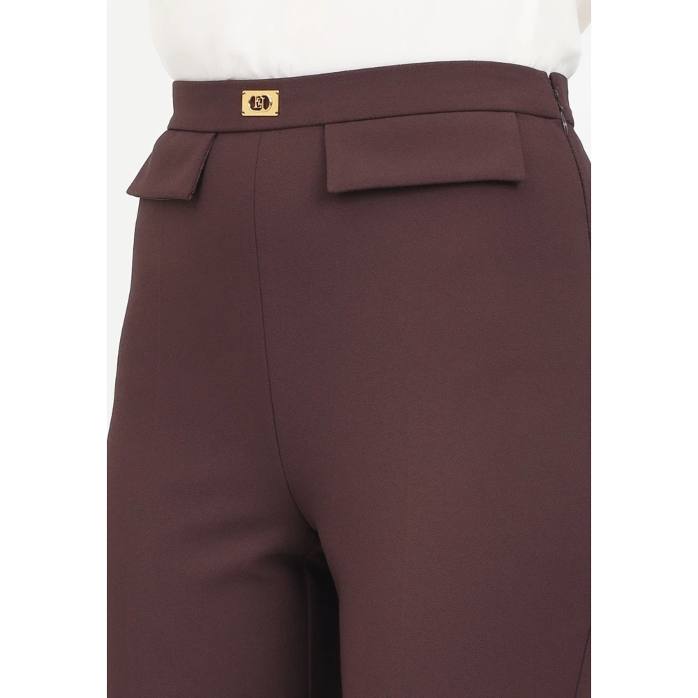 Elisabetta Franchi Bruine elegante broek met voorflappen Brown Dames