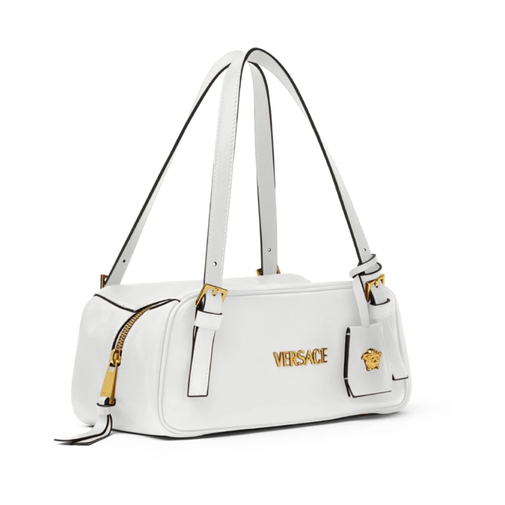 Versace Witte Lamsvacht Handtas met Gouden Accenten White Dames