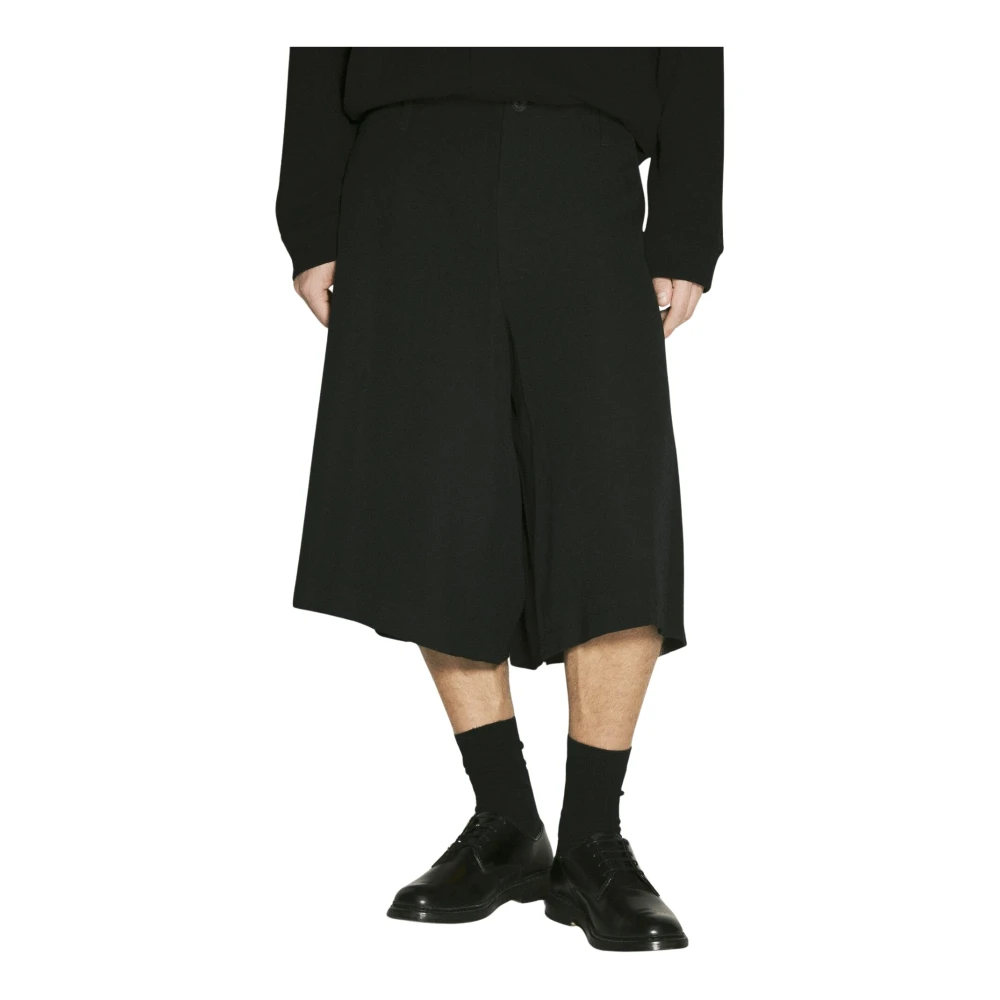 Yohji Yamamoto Geplooide katoenen twill shorts Black Dames