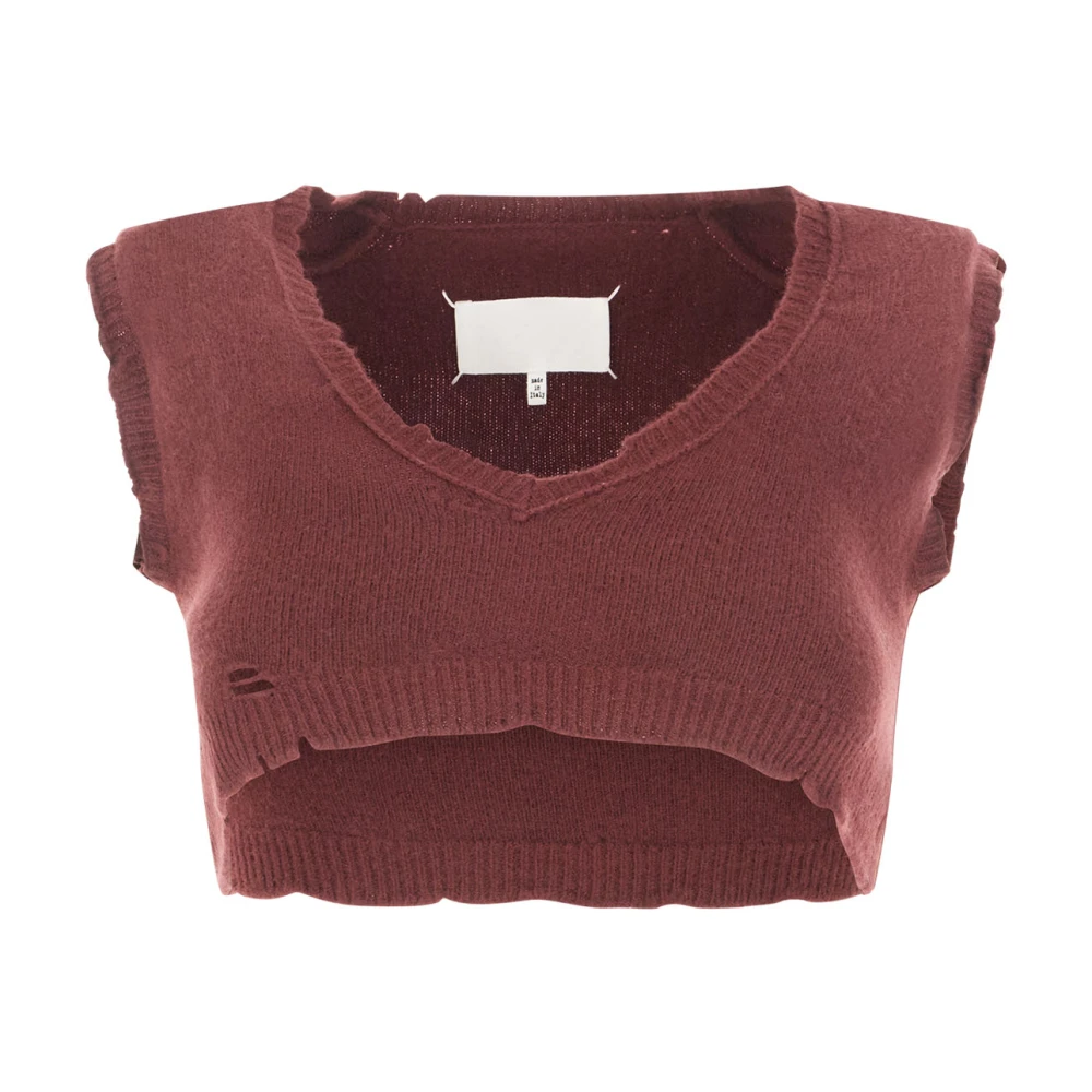 Maison Margiela Donna Rosso - Top Corto Scollo A V - Knitwear - M - Immagine 2