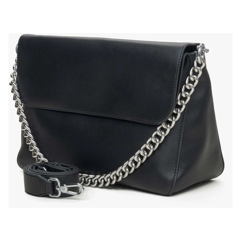 Estro Dames Zwarte Leren Ketting Crossbody Tas Er00115670 Black Dames