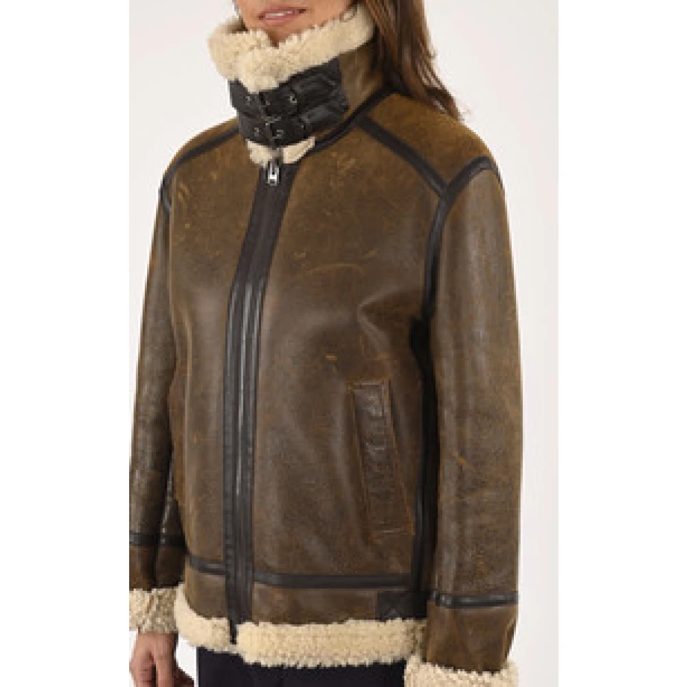 La Canadienne Bruine Vintage Schapenvacht Bomberjack Brown Dames