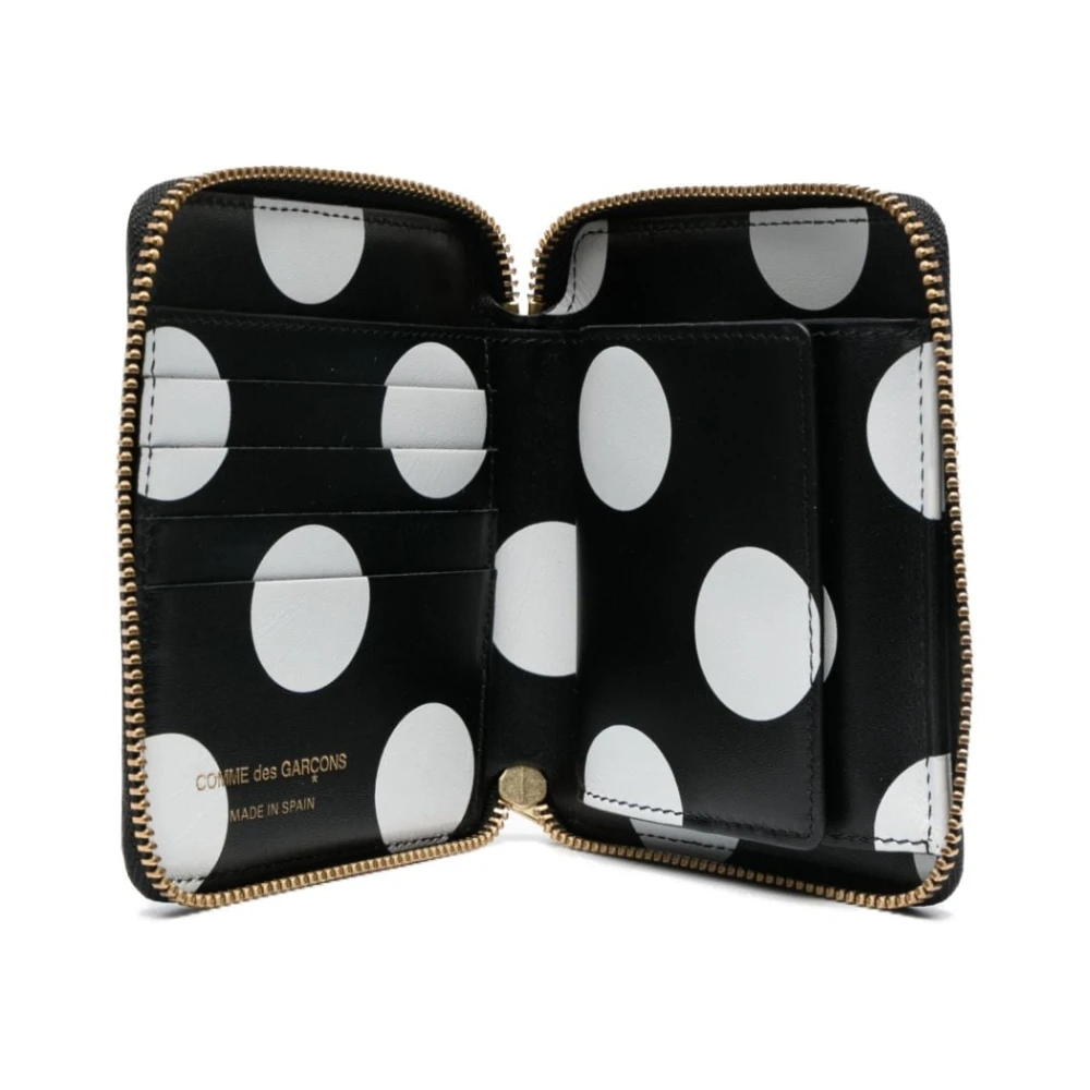 Comme des Garçons Zwarte leren portemonnee met ritssluiting en polka dot interieur Black Heren