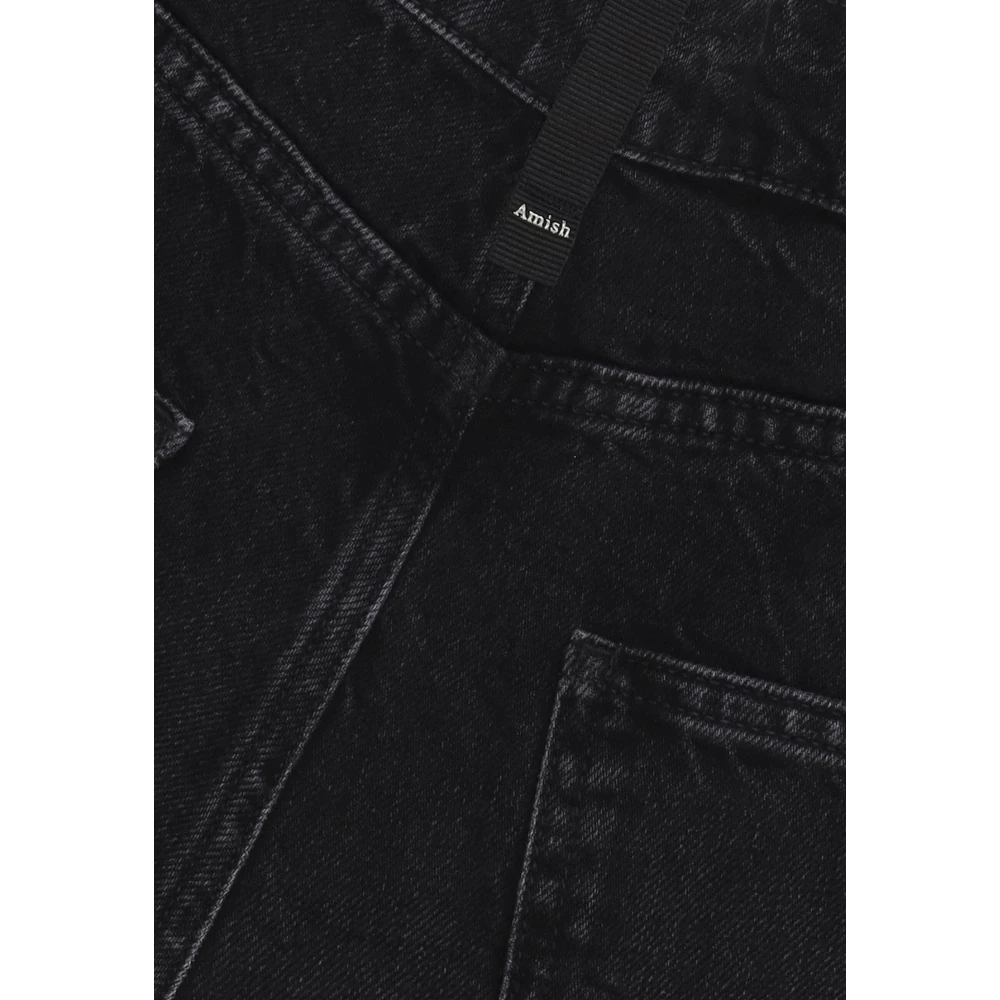 Amish Zwarte Denim Hoge Taille Wijde Pijp Jeans Black Heren