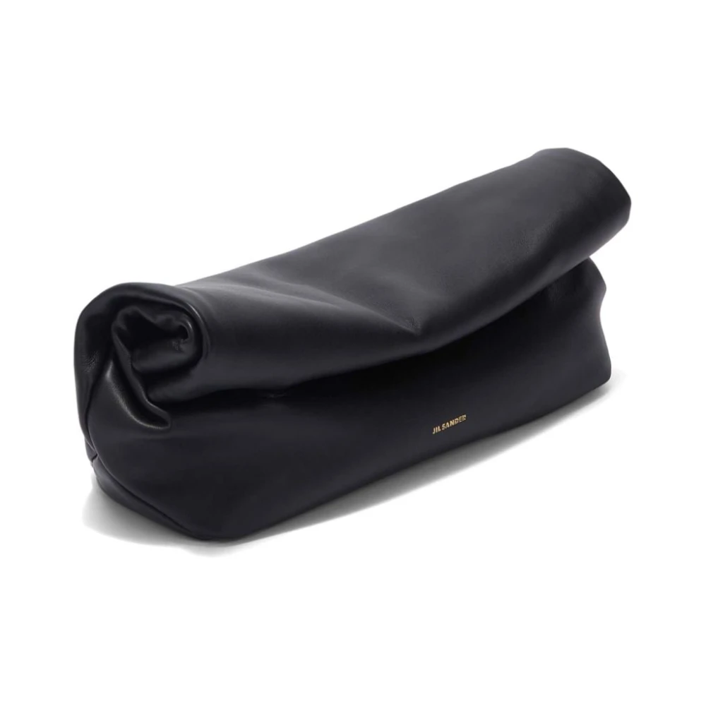 Jil Sander Zwarte Leren Schoudertas met Logo Black Dames