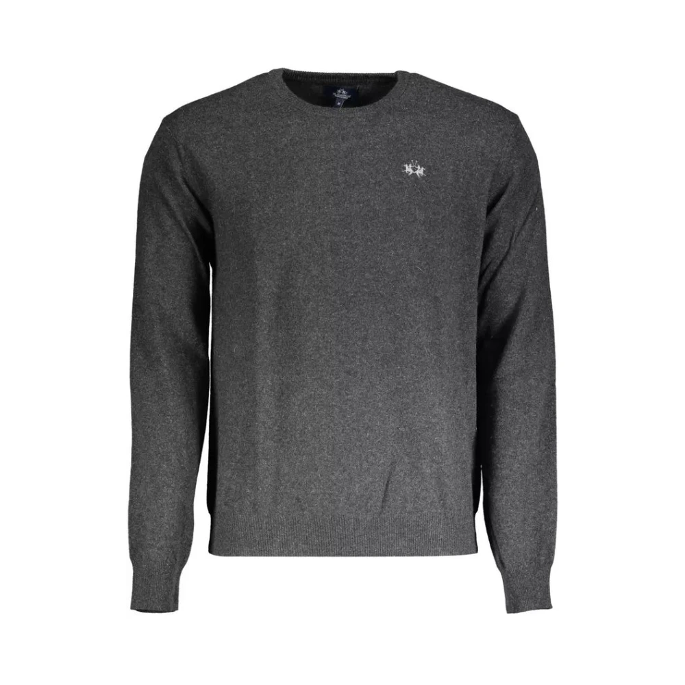 La Martina Men's Gray Round-Neck Knitwear, S, Wool-Blend Jumper
