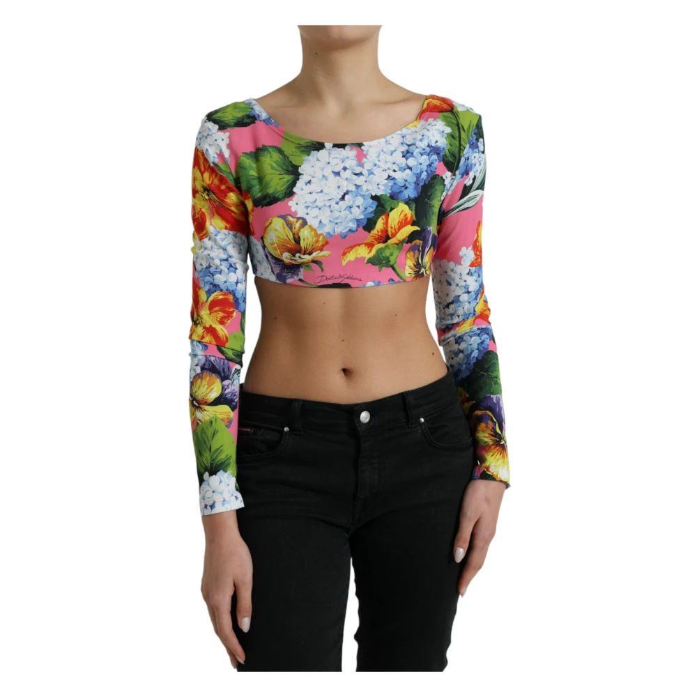 Dolce & Gabbana Women's Multicolor Long Sleeve T-Shirts, Xs, Floral Elegance Cropped Blouse
