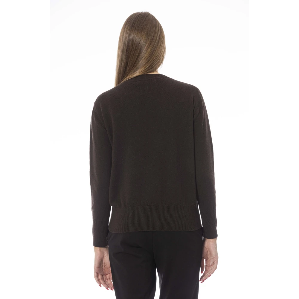Baldinini Long Sleeve Crewneck Sweater Brown Dames
