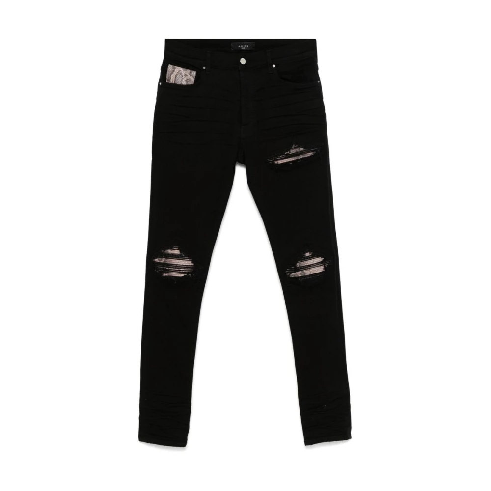 Amiri Zwarte Denim Slangenprint Slim Fit Black Heren