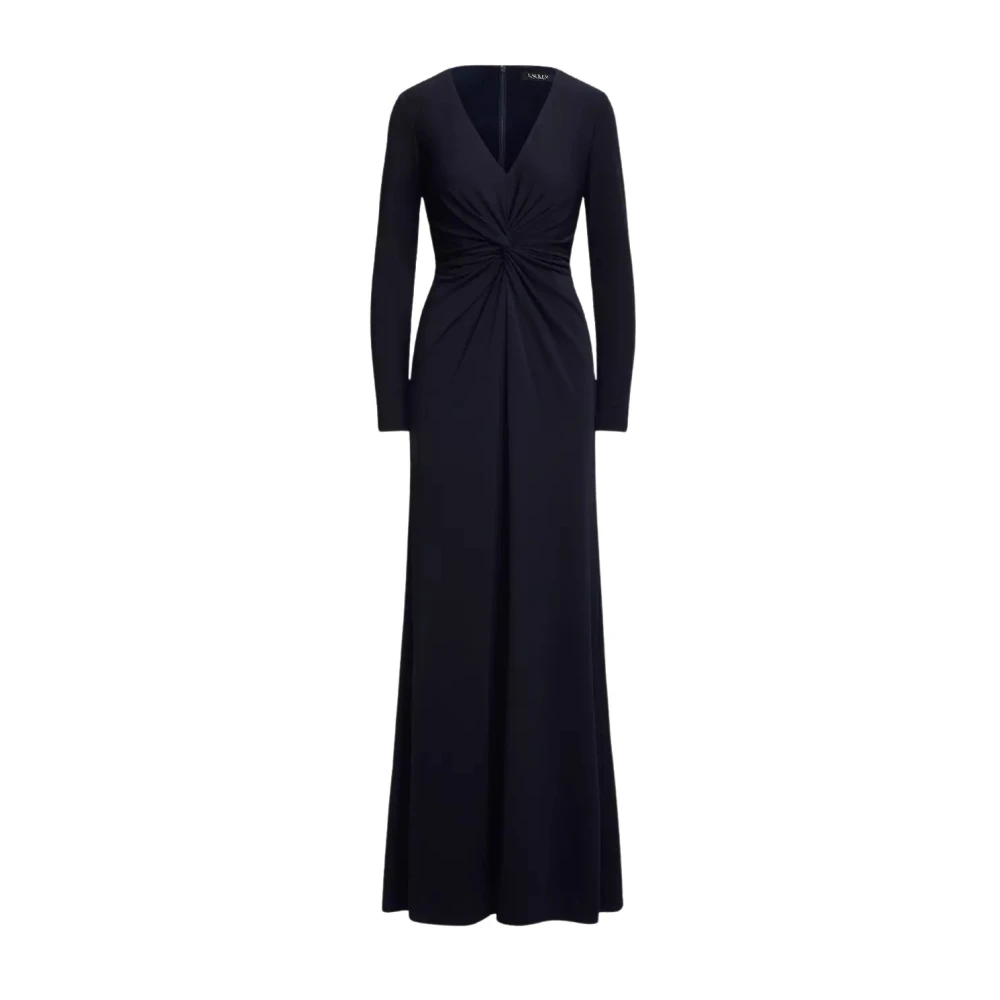 Ralph Lauren Navy Fitted Maxi Jurk Blue Dames