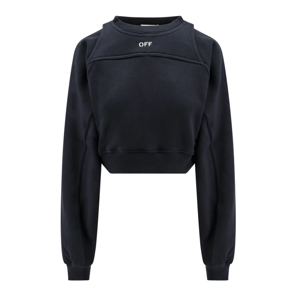 Off White Logo Front Katoenen Sweatshirt Crop Fit Black Dames