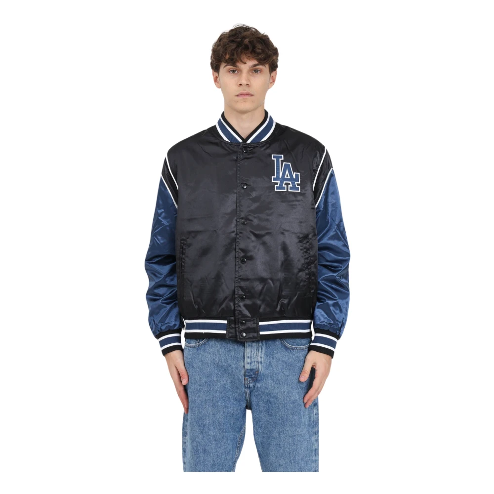 New era Satijnen blauw-zwarte jas met teamlogo Black Heren
