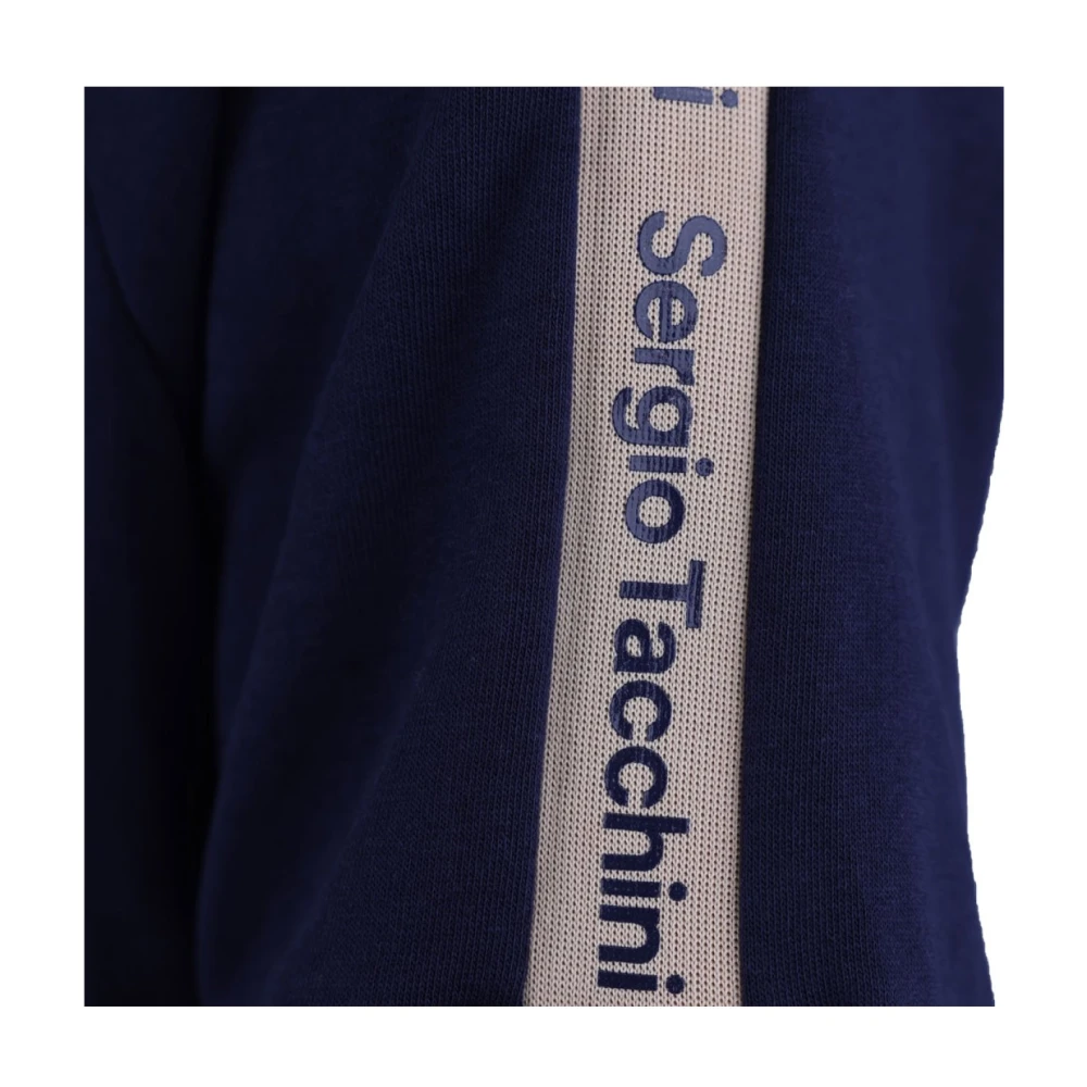 Sergio Tacchini Blauwe Logo Hoodie Zijstreep Blue Heren