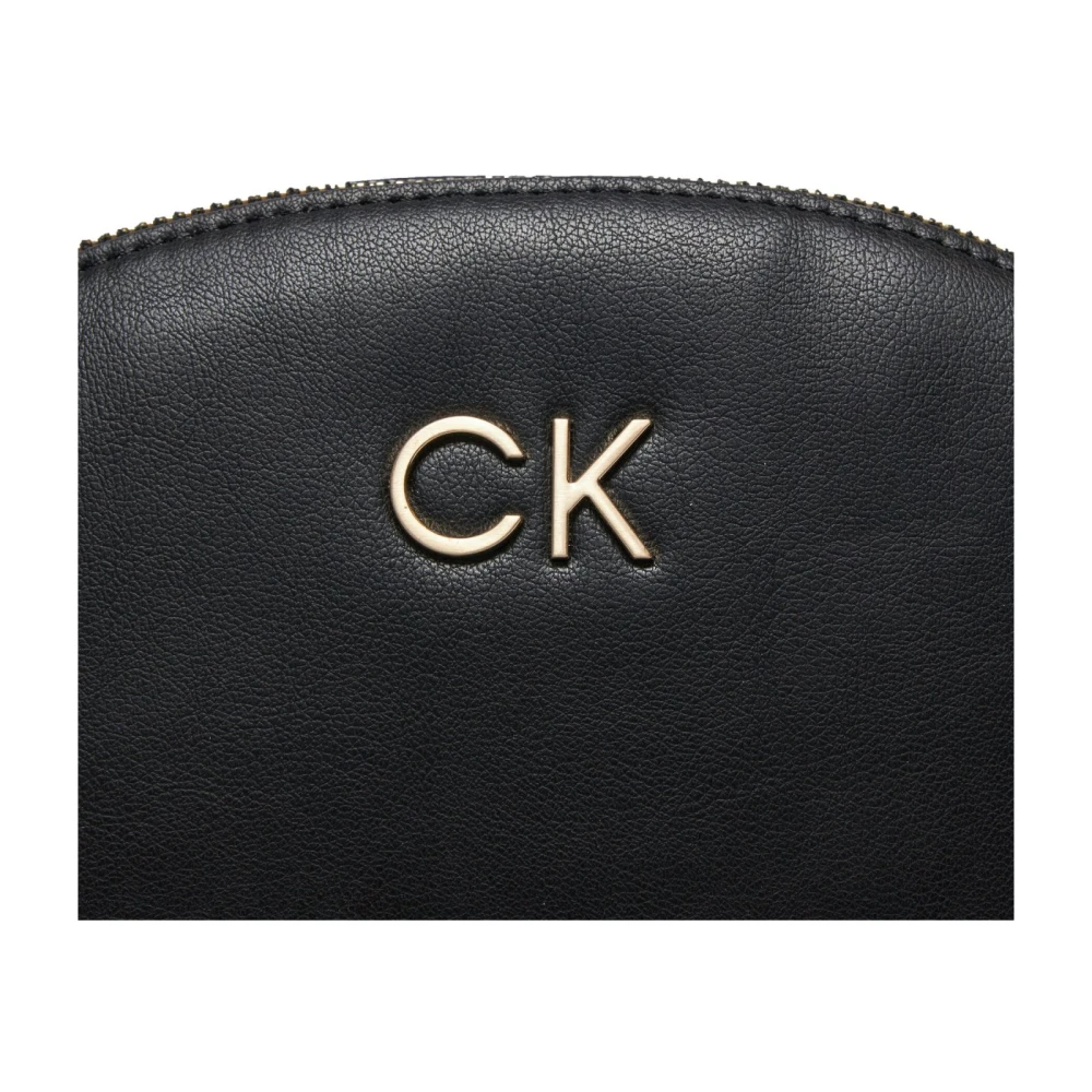 Calvin Klein Metalen Logo PU Leren Schoudertas Black Dames