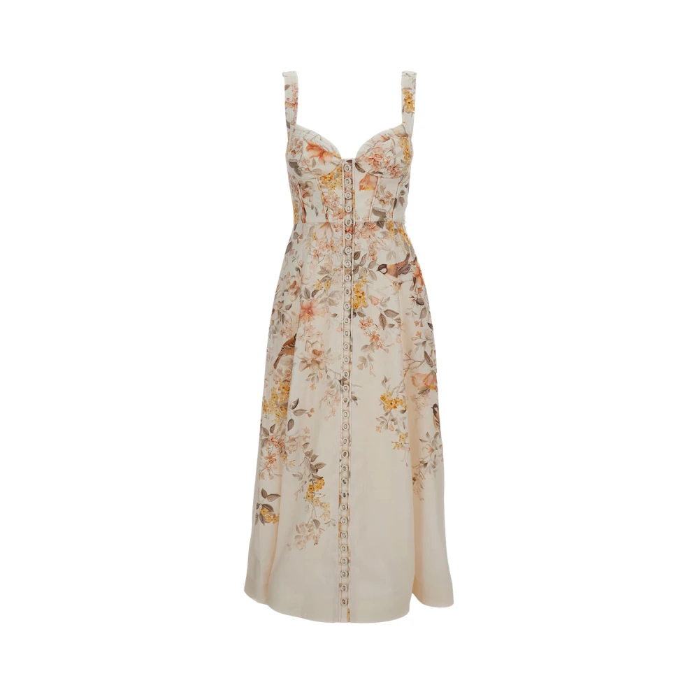 Zimmermann Women's Abito Midi In Lino Con Stampa Floreale