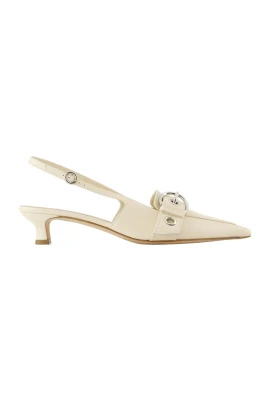 Beige Läder Spetsig Tå Sandaler