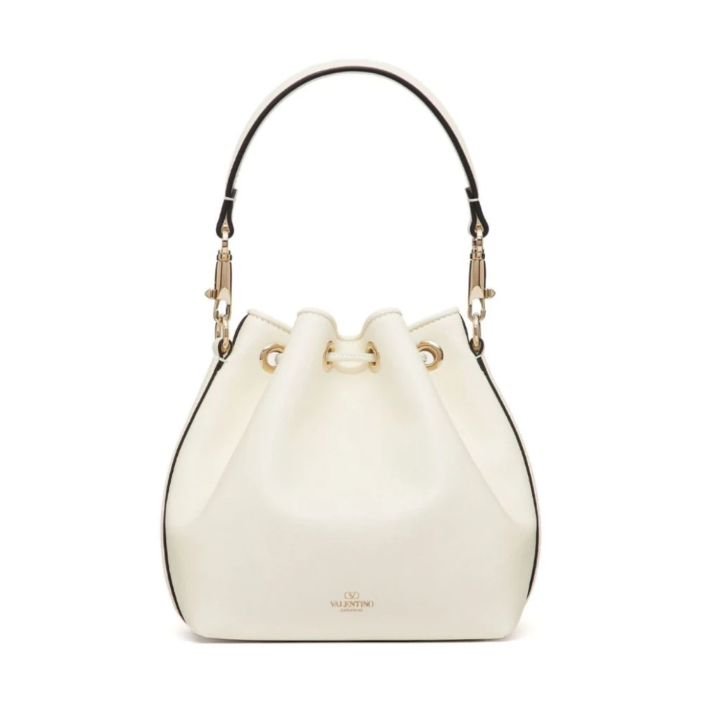 Valentino Garavani Locò Leren Bucket Tas met Emaille Detail Beige Dames