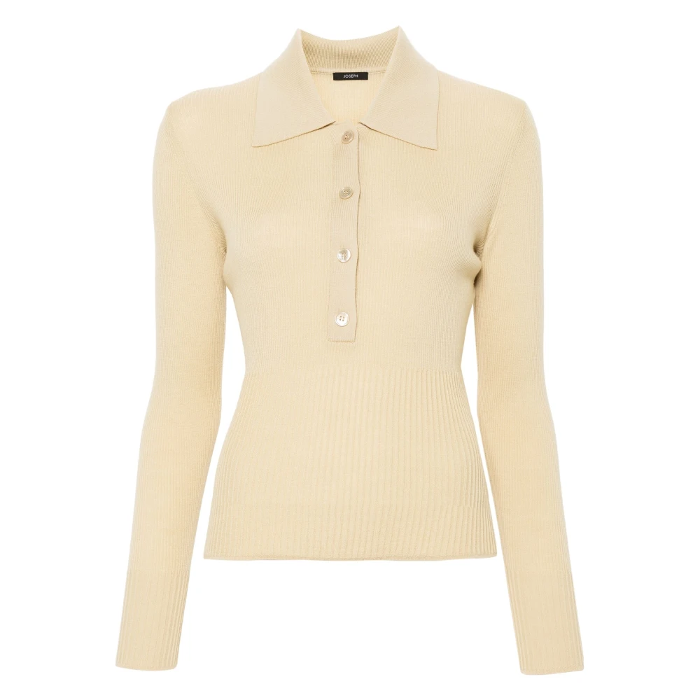 Joseph Beige Polo Shirts, Female, Xl, Fine Rib Merinos Polo Shirt