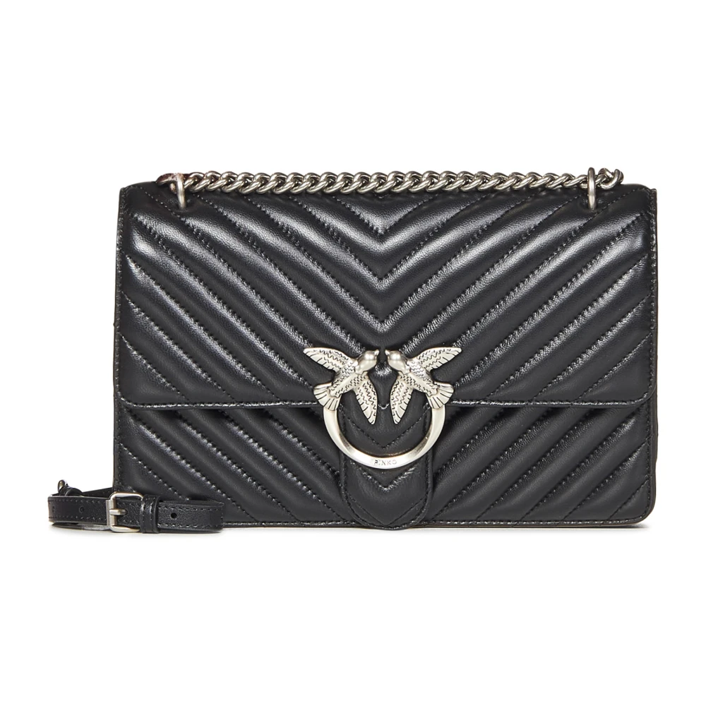 Pinko Women's Black Cross Body Bags, One Size, Chevron Quilted Shoulder Bag