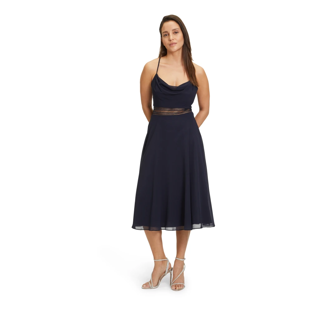 Vera Mont Chiffon Cocktailjurk met Watervalhalslijn Blue Dames