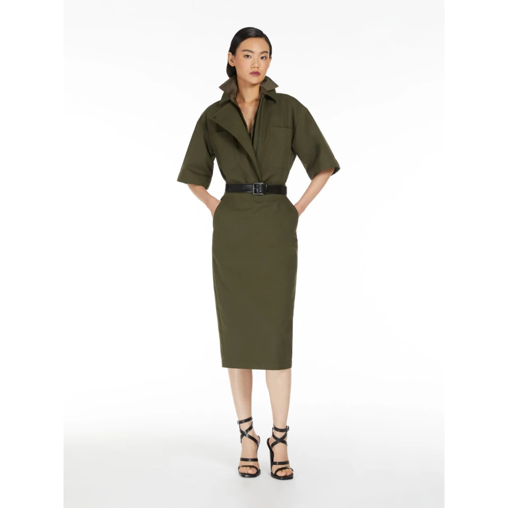 Max Mara Canvas Pencilrok met Achtersplit Green Dames
