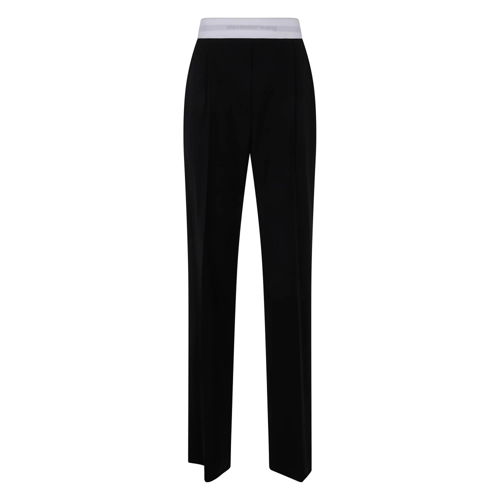 alexander wang Logo Elastische Geplooide Hoge Taille Broek Black Dames