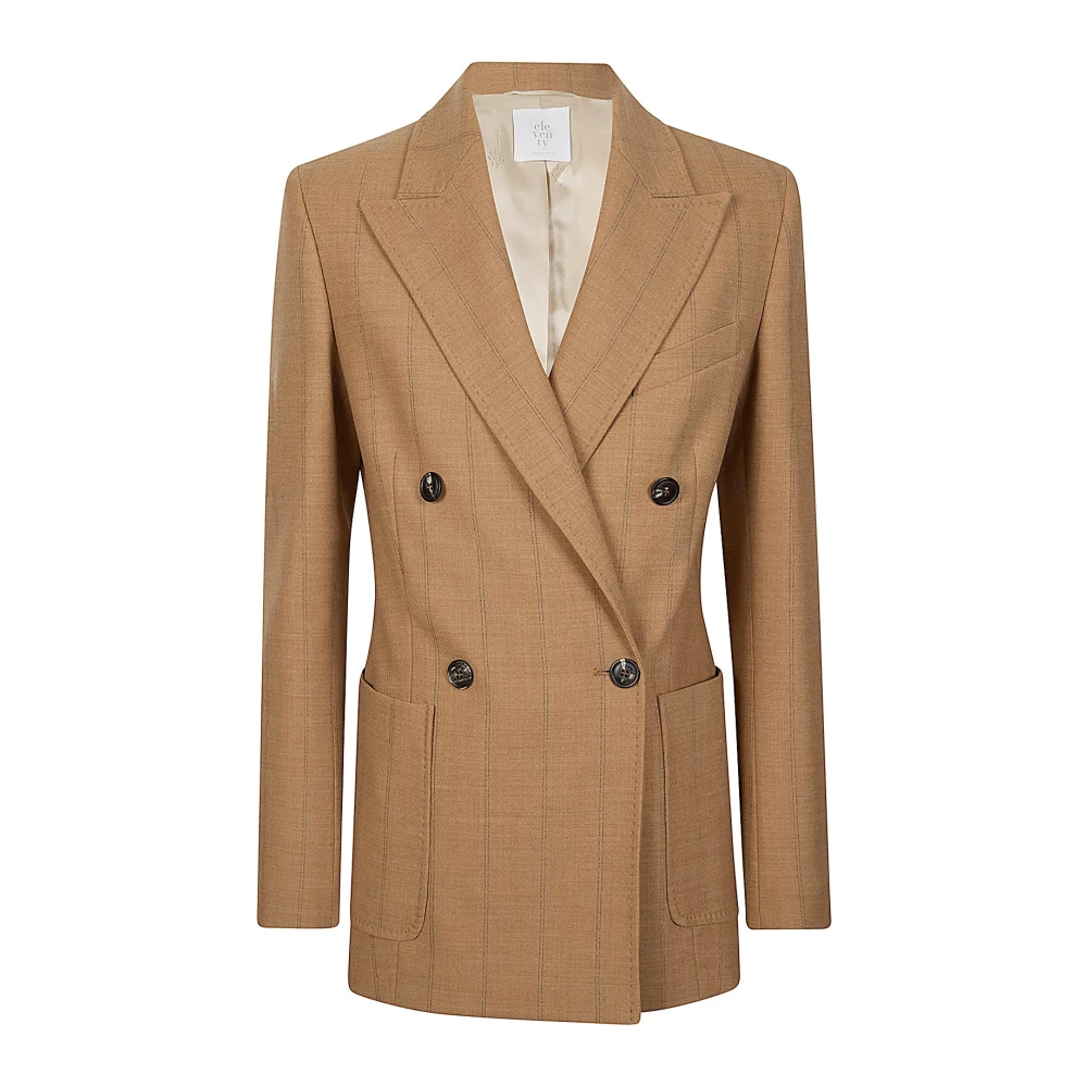Eleventy Women's Brown Double-Breasted Wool Pinstripe Jacket