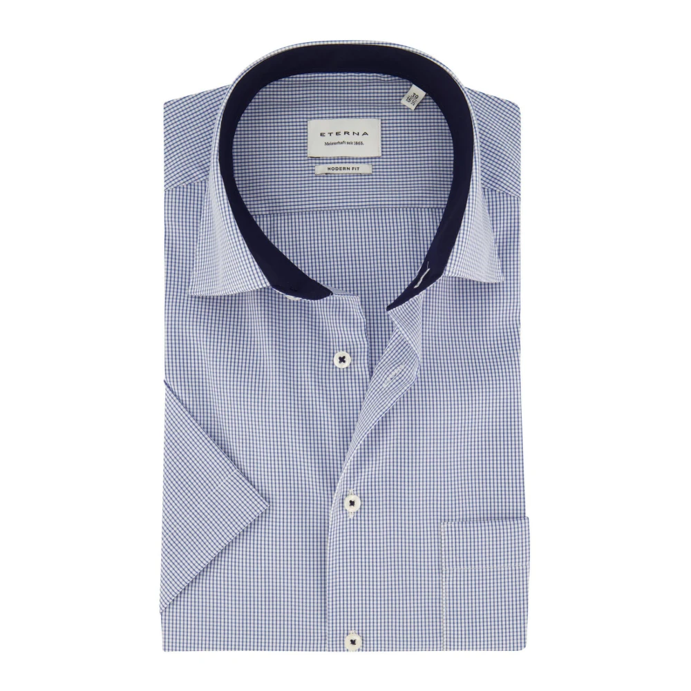 Eterna Blauw geruit overhemd korte mouw Multicolor Heren