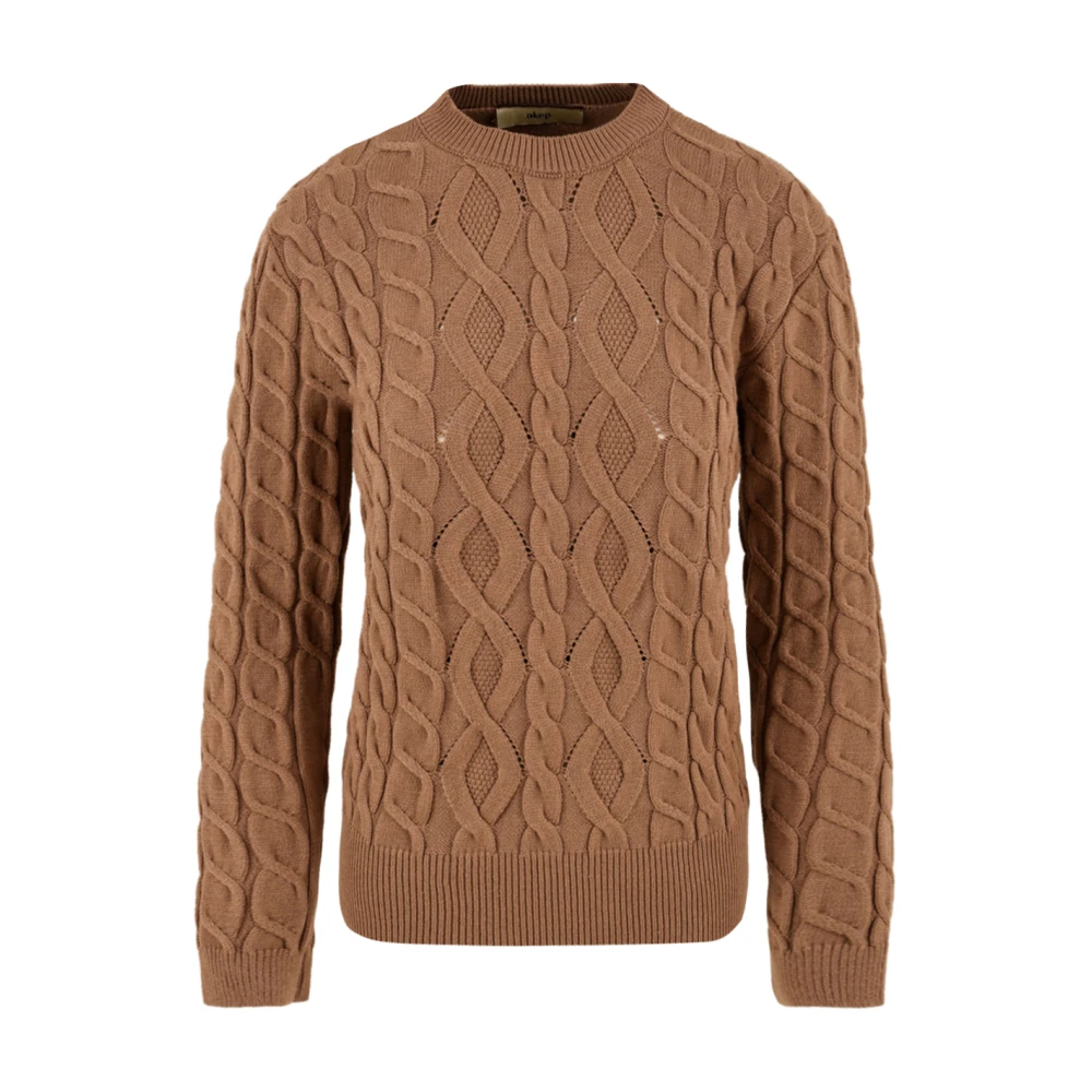 Akep Women's Brown Camel Jumper - Mgkd03039 02 - Round-Neck Knitwear - M - Knitwear