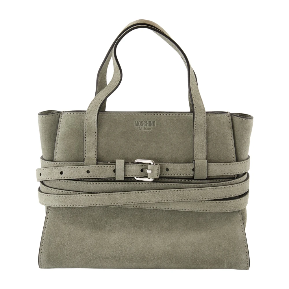 Moschino Women's Gray Tie Me Suede Bag