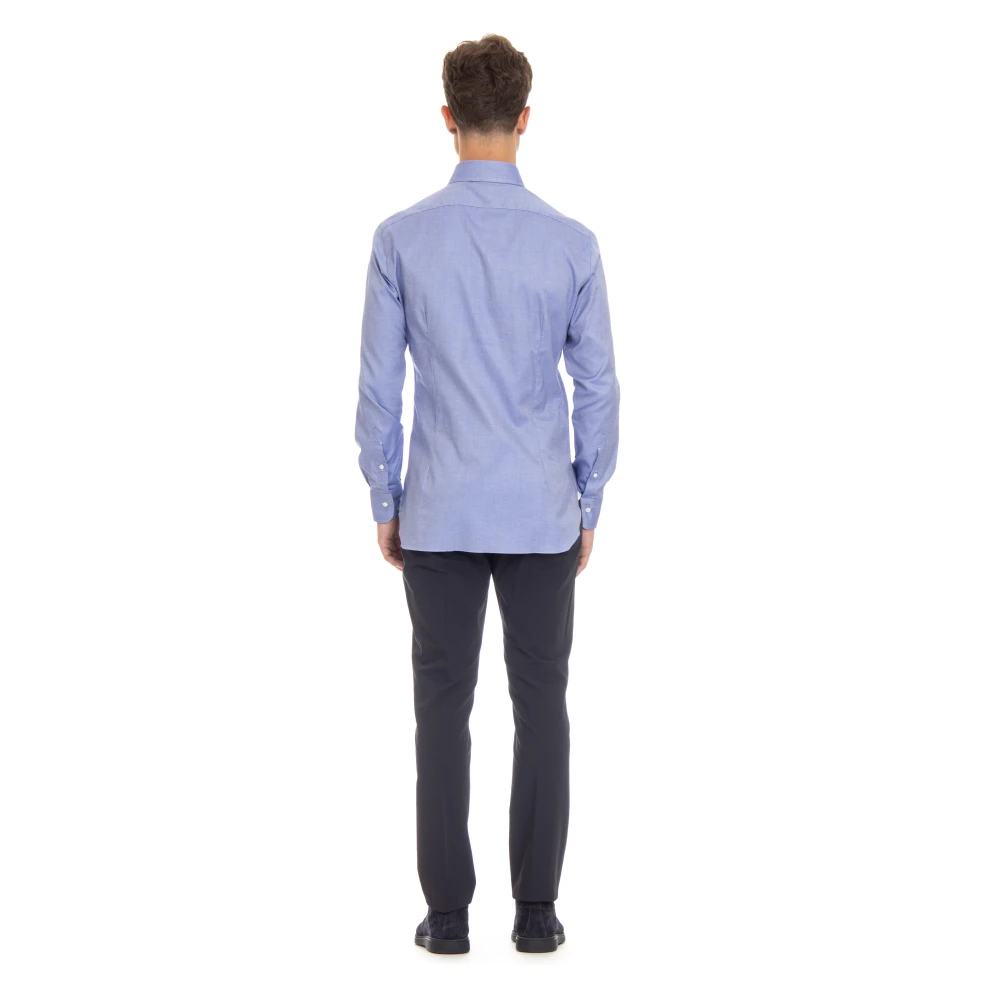 Barba Heldere Blauwe Op Maat Gemaakte Katoenen Overhemd Blue Heren