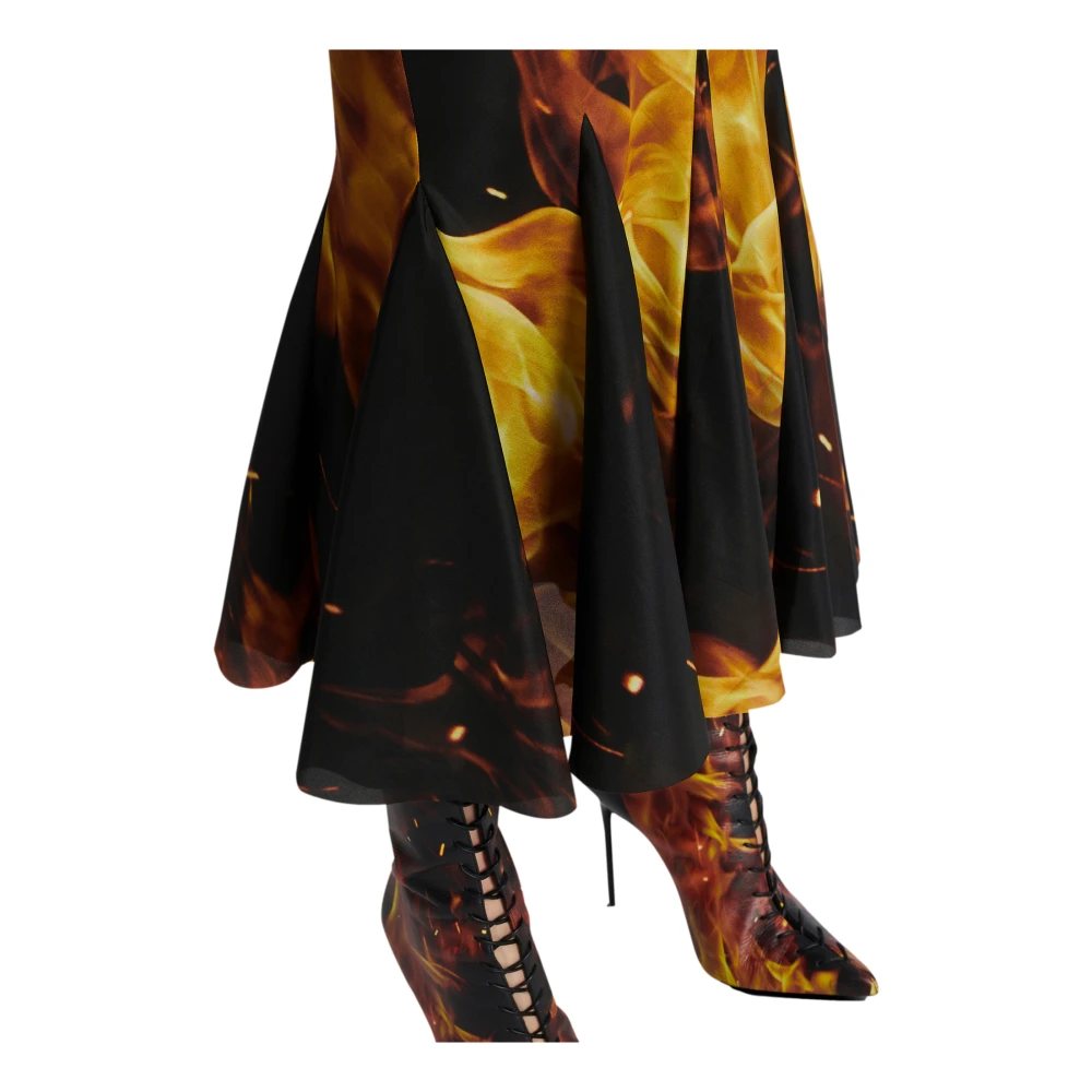 Balmain Gedrapeerd Vuur Gedrukte Midi Rok Multicolor Dames