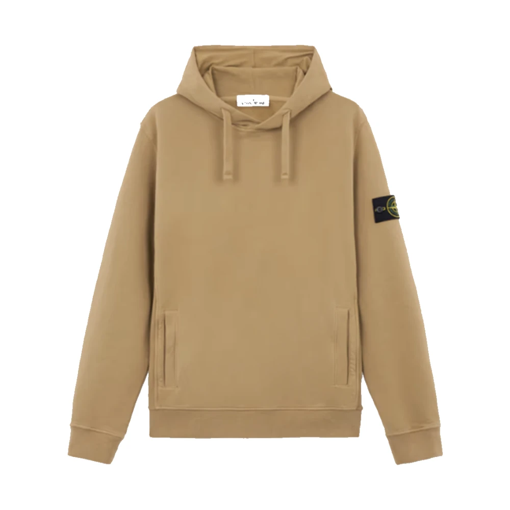 Stone Island Borstad bomullsfleece-hoodie med fickor Beige, Herr