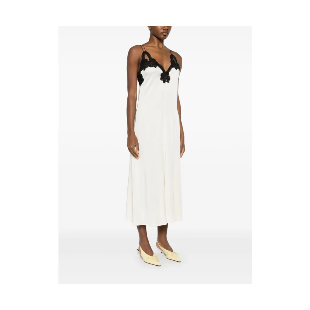Jil Sander Beige Spaghetti Strap V-Hals Jurk White Dames