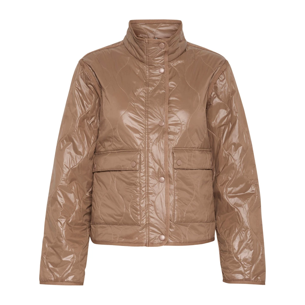 Saint Tropez Stijlvolle Jas met Hoge Hals en Zakken Brown Dames