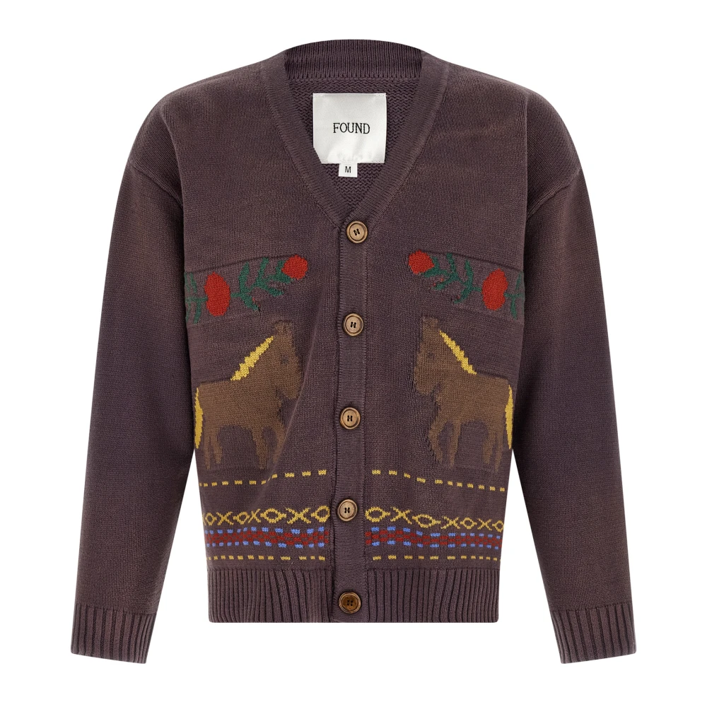 Found Mannelijk Bruin Truien & Vesten Heren, L, Katoen, Horse Jacquard Cardigan