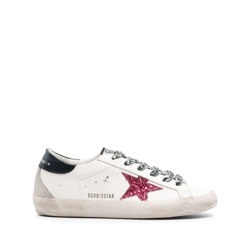 Hvide sneakers med glitterstjerne og leopardprint snørebånd