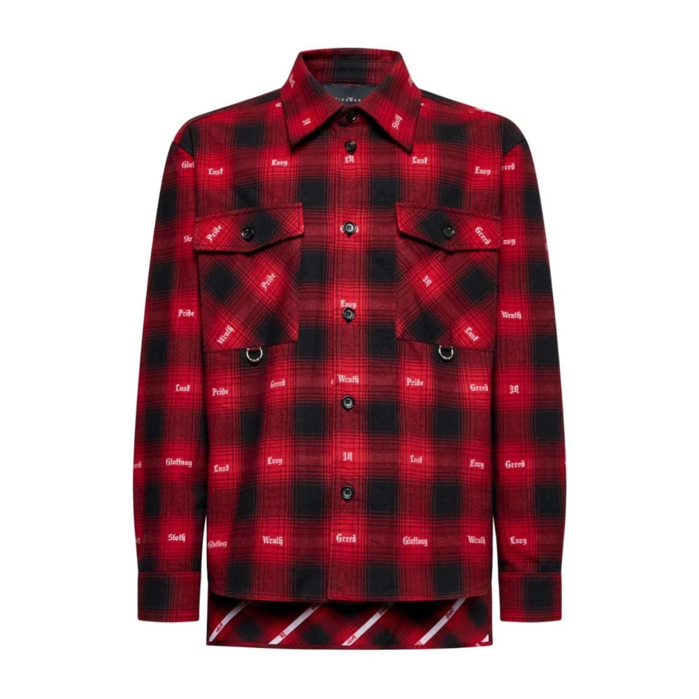 John Richmond Röd Rutig Skjorta Med Bröstfickor