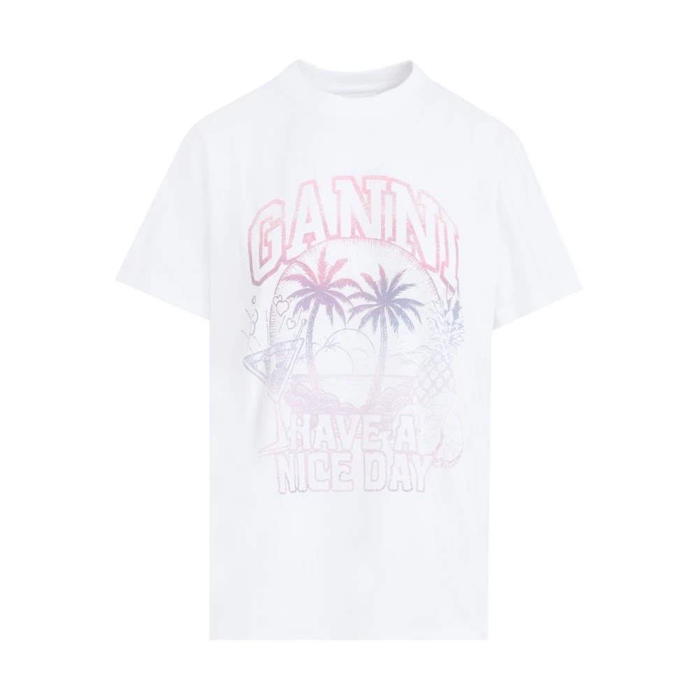 Ganni Wit Cocktail Logo Print T-Shirt White Dames